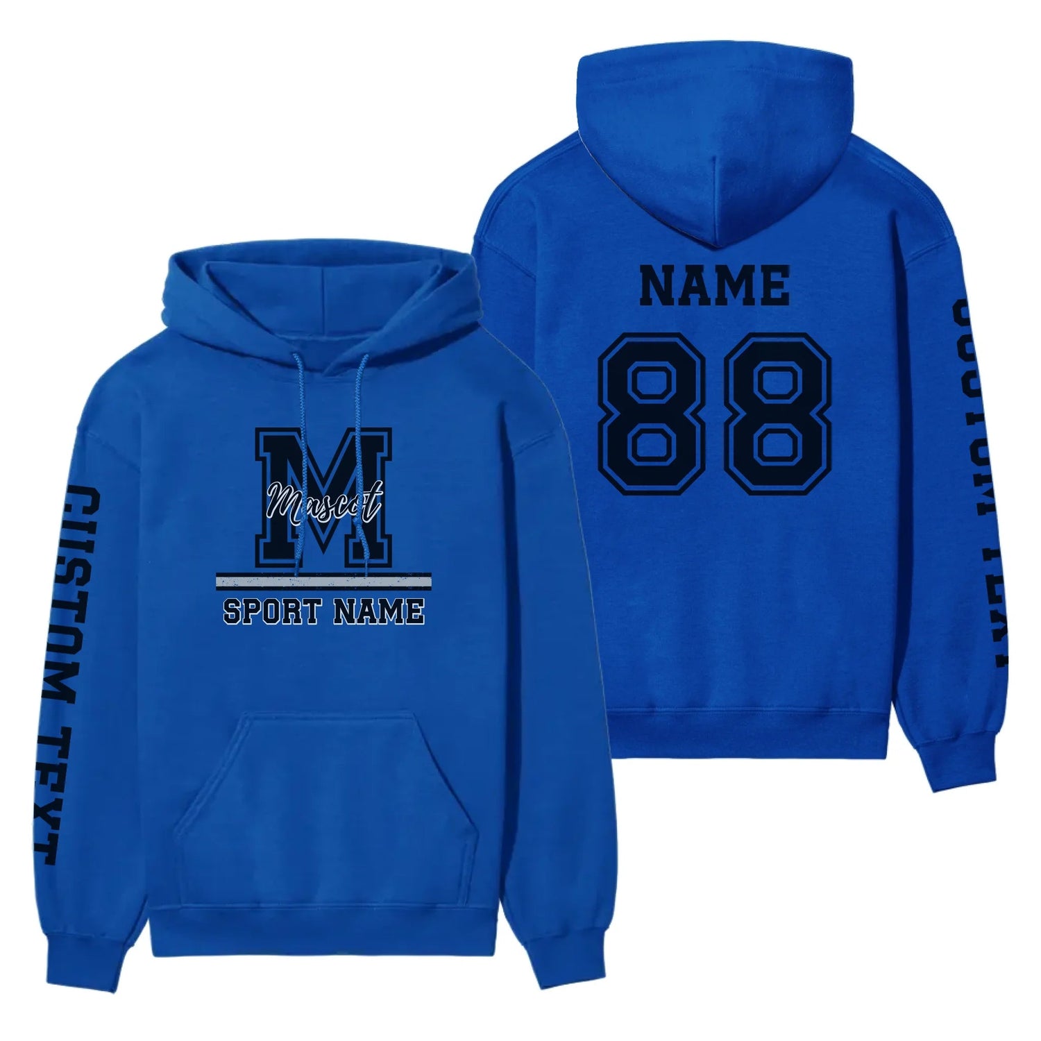 Custom School Mascot on a Hoodie With Large Initial, Mascot & Sport Name on a Hoodie