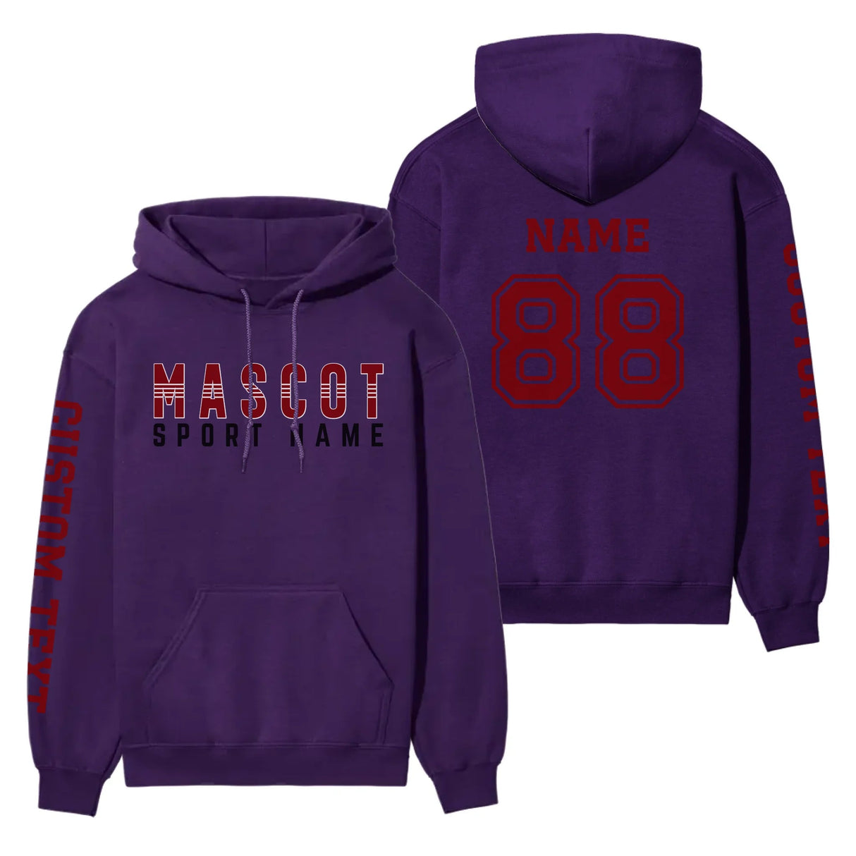 Custom School Spirit on a Hoodie With Mascot and Sport With Striped Text Design on a Hoodie