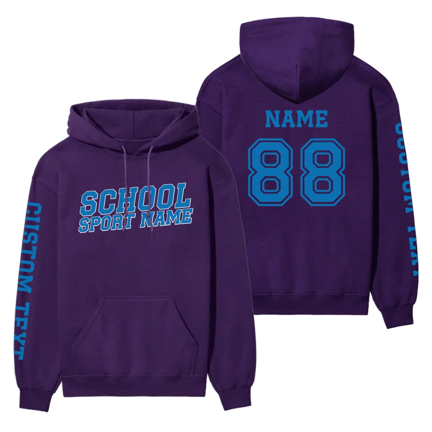 Custom School Spirit on a Hoodie With School and Mascot Name With Slanted Block Varsity Design on a Hoodie