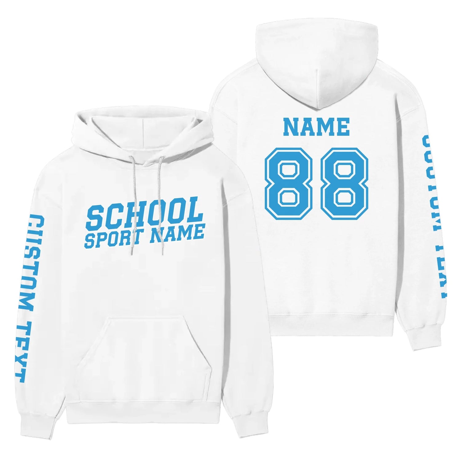 Custom School Spirit on a Hoodie With School and Mascot Name With Slanted Block Varsity Design on a Hoodie