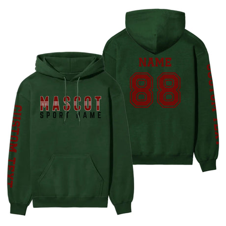 Custom School Spirit on a Hoodie With Mascot and Sport With Striped Text Design on a Hoodie