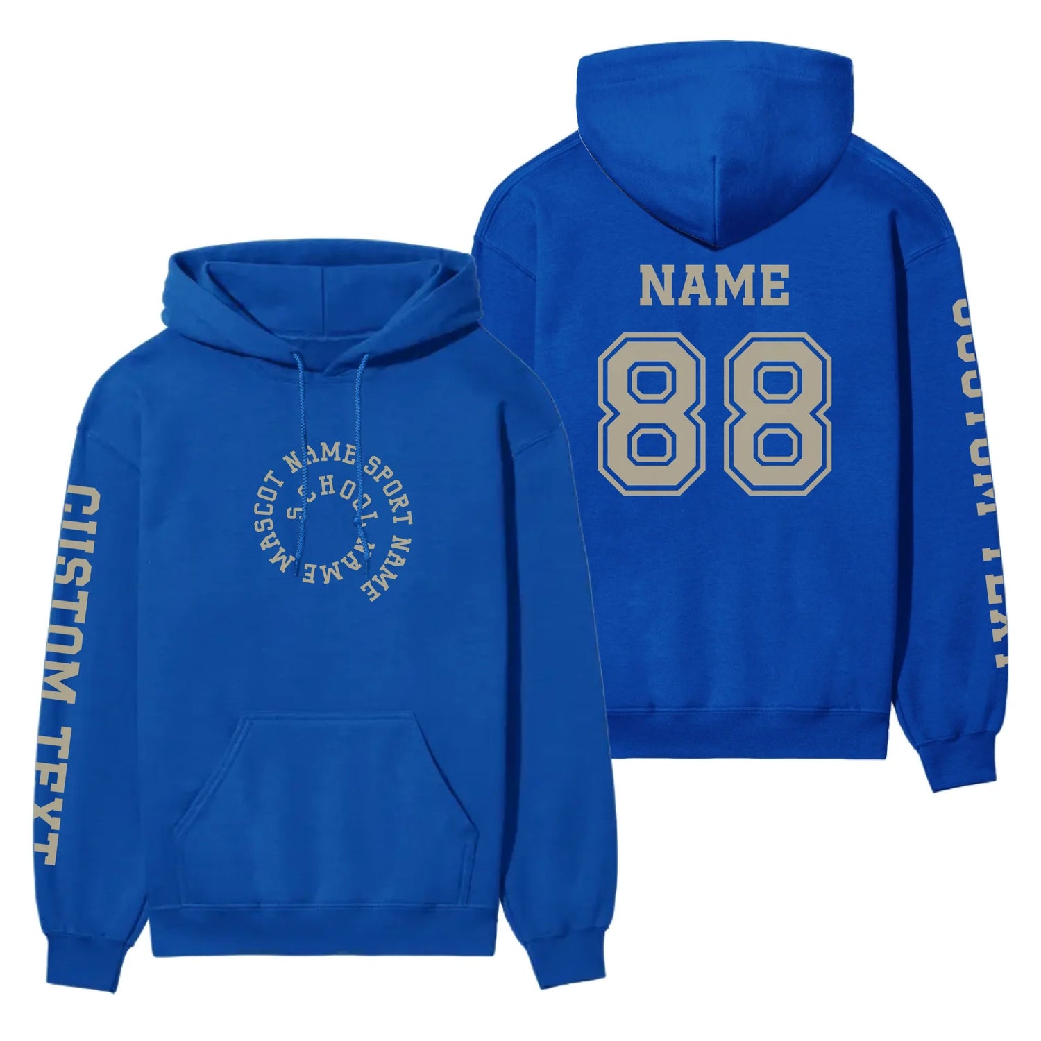 Custom School Spirit on a Hoodie With Spiral Text Design on a Hoodie