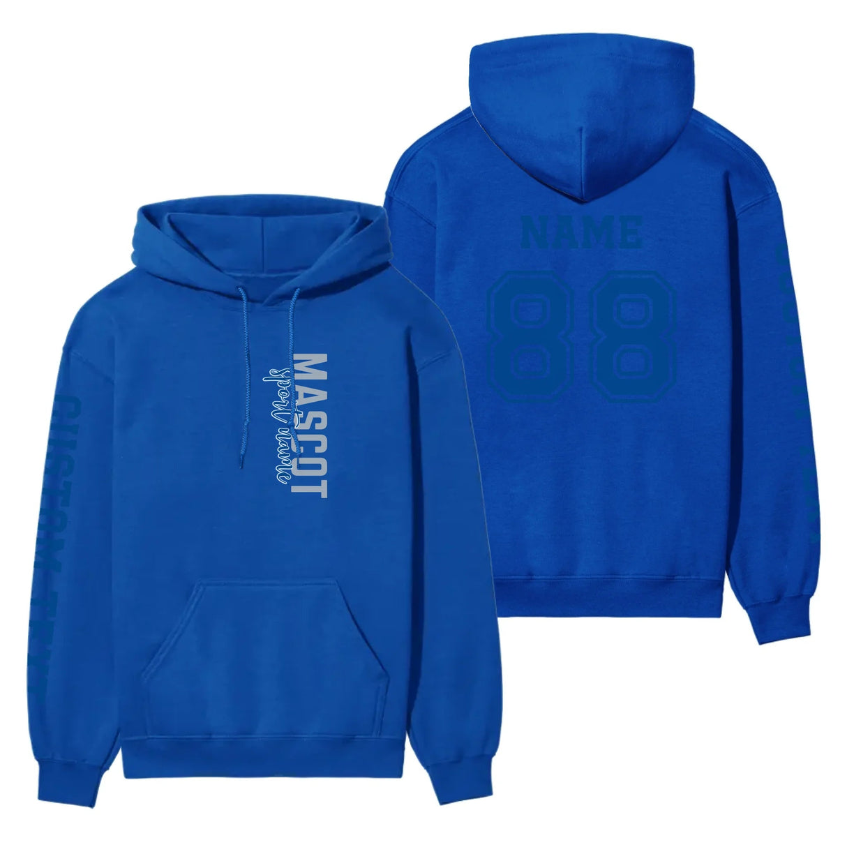 Custom School Spirit on a Hoodie With Mascot & Sport Name With Modern Vertical Design on a Hoodie