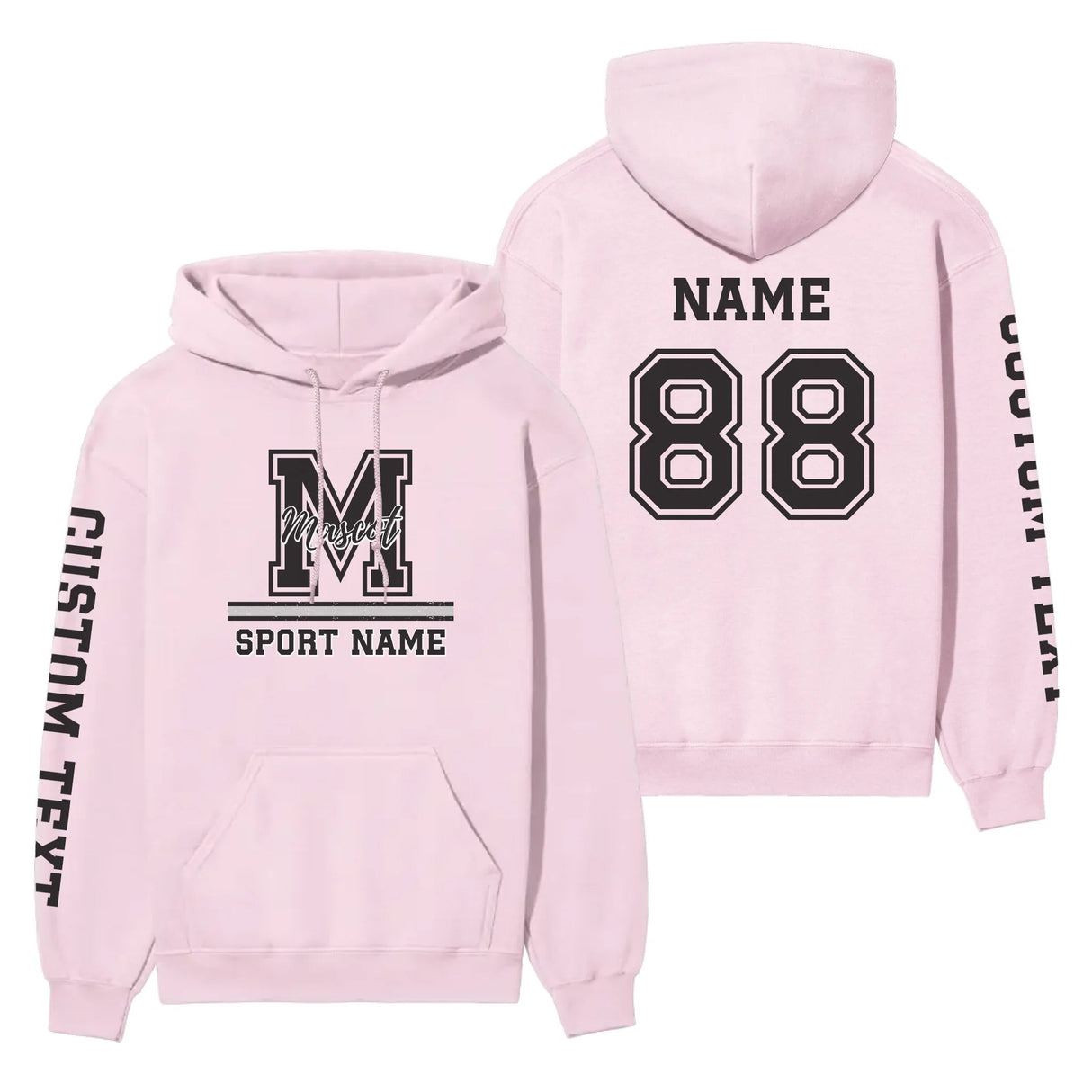 Custom School Mascot on a Hoodie With Large Initial, Mascot & Sport Name on a Hoodie
