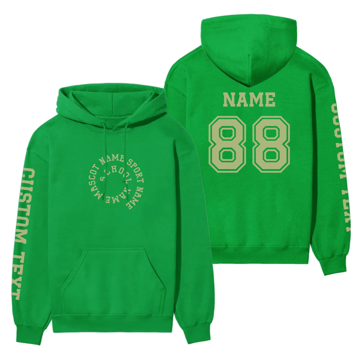 Custom School Spirit on a Hoodie With Spiral Text Design on a Hoodie