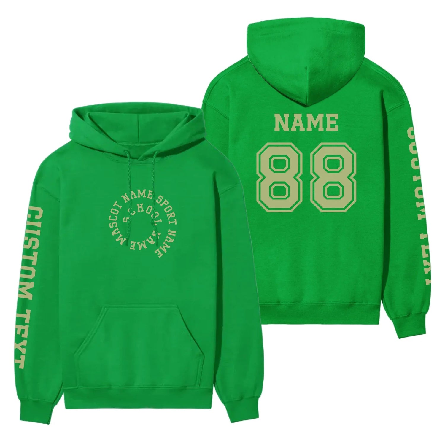 Custom School Spirit on a Hoodie With Spiral Text Design on a Hoodie