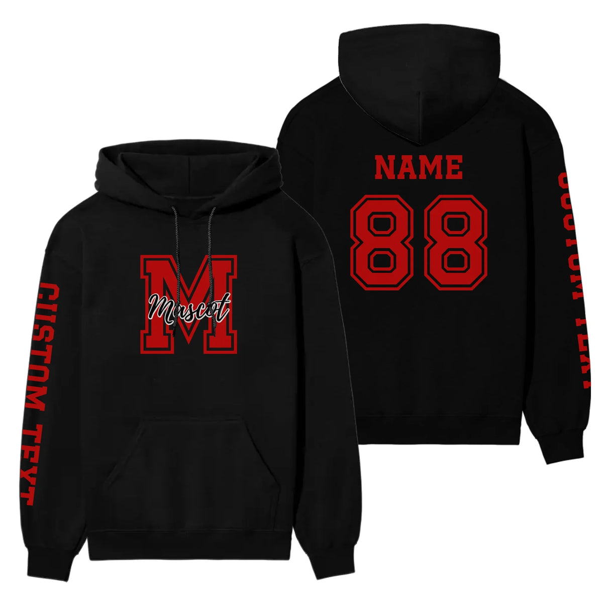 Custom School Mascot on a Hoodie With Large Initial and Mascot Name on a Hoodie