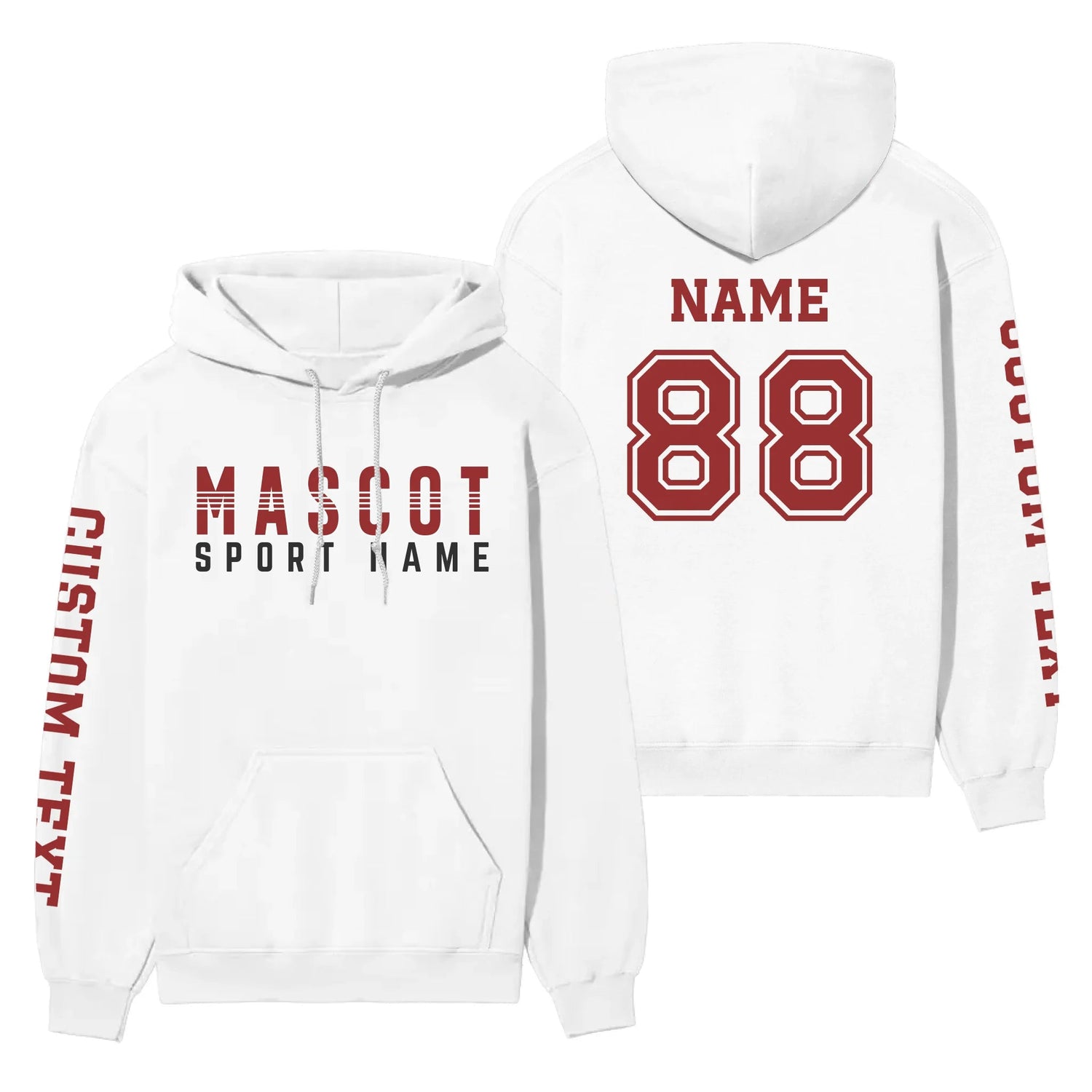 Custom School Spirit on a Hoodie With Mascot and Sport With Striped Text Design on a Hoodie