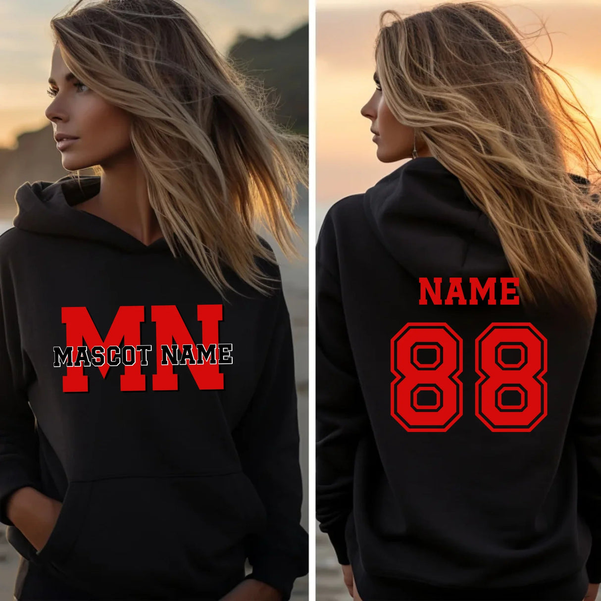 Custom School Mascot on a Hoodie With Initials and Mascot Name on a Hoodie