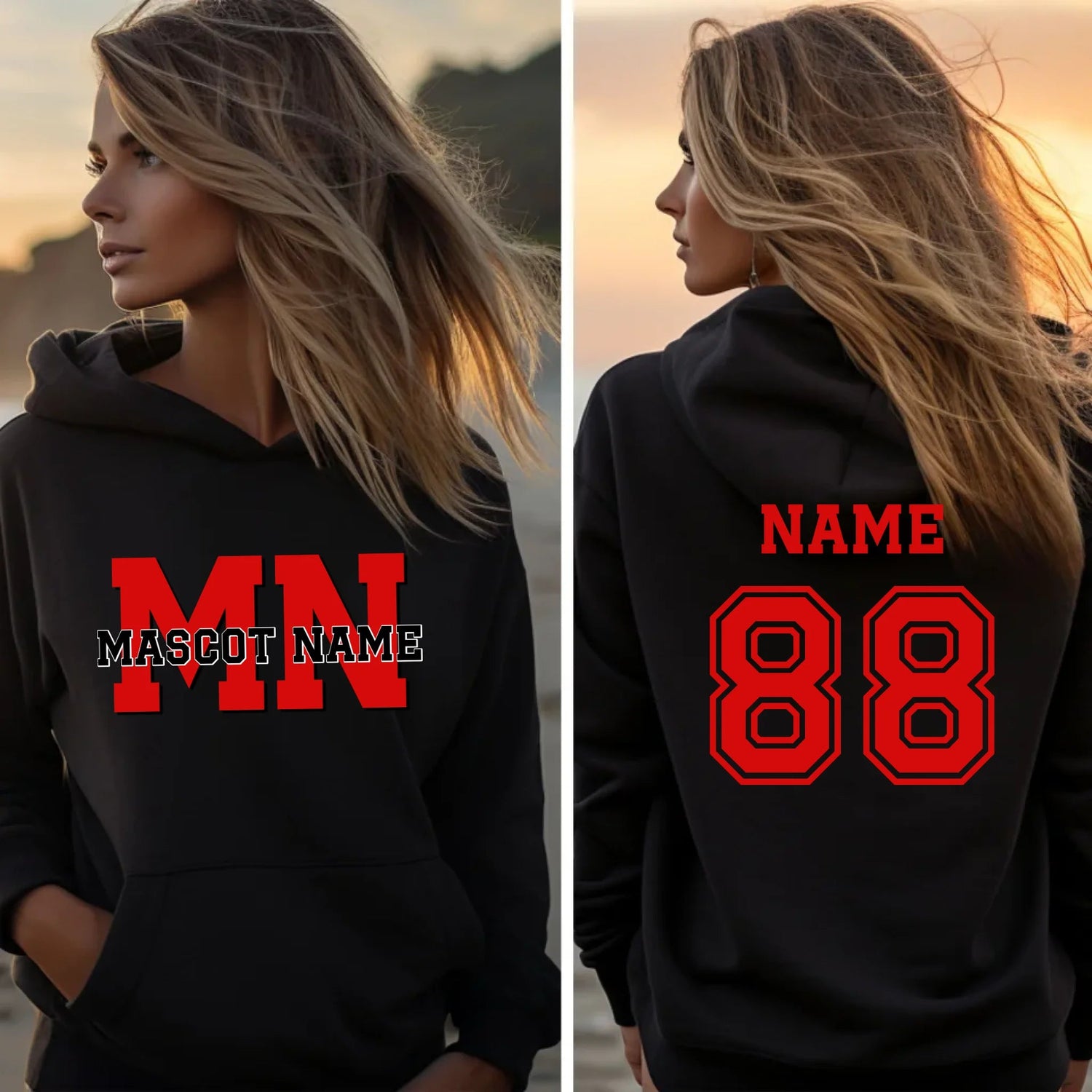 Custom School Mascot on a Hoodie With Initials and Mascot Name on a Hoodie