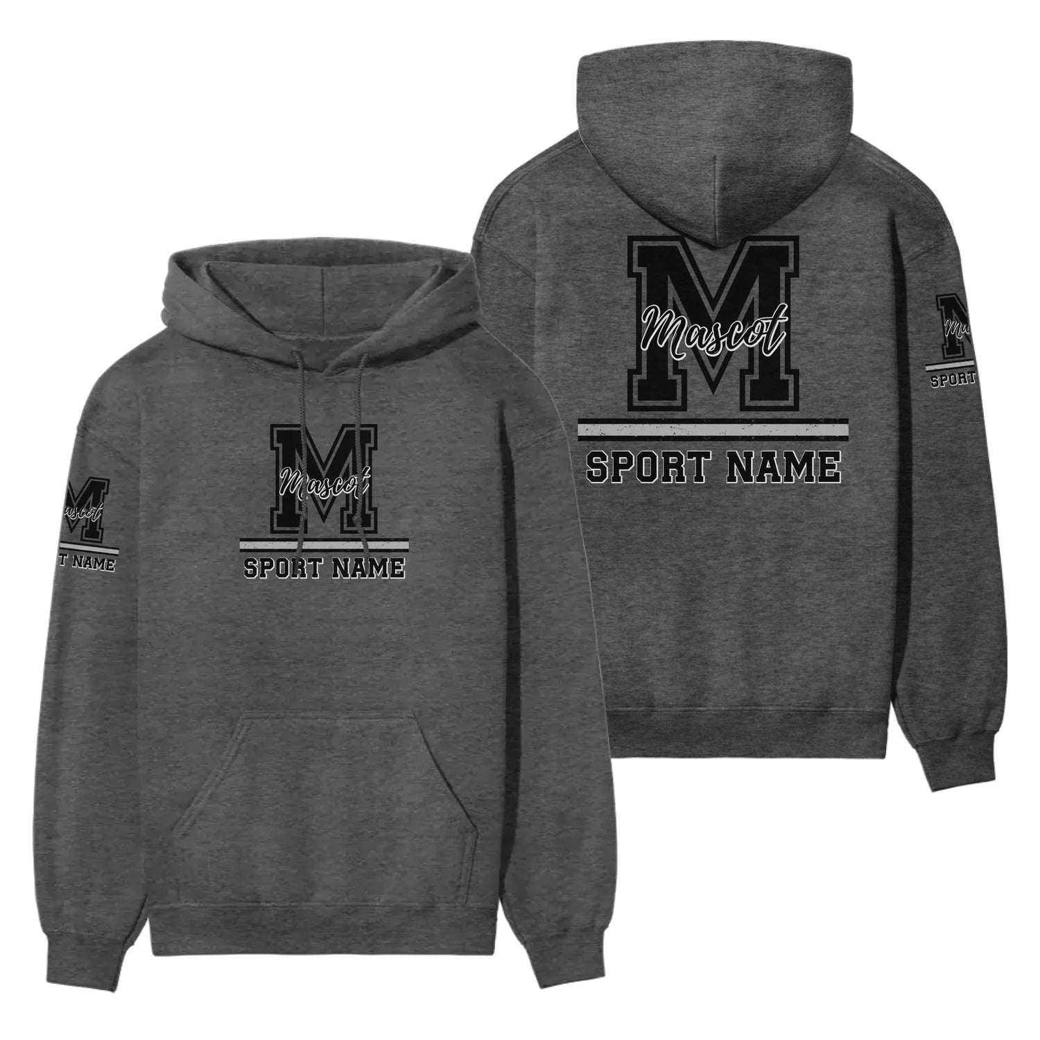 Custom School Mascot on a Hoodie With Large Initial, Mascot & Sport Name on a Hoodie