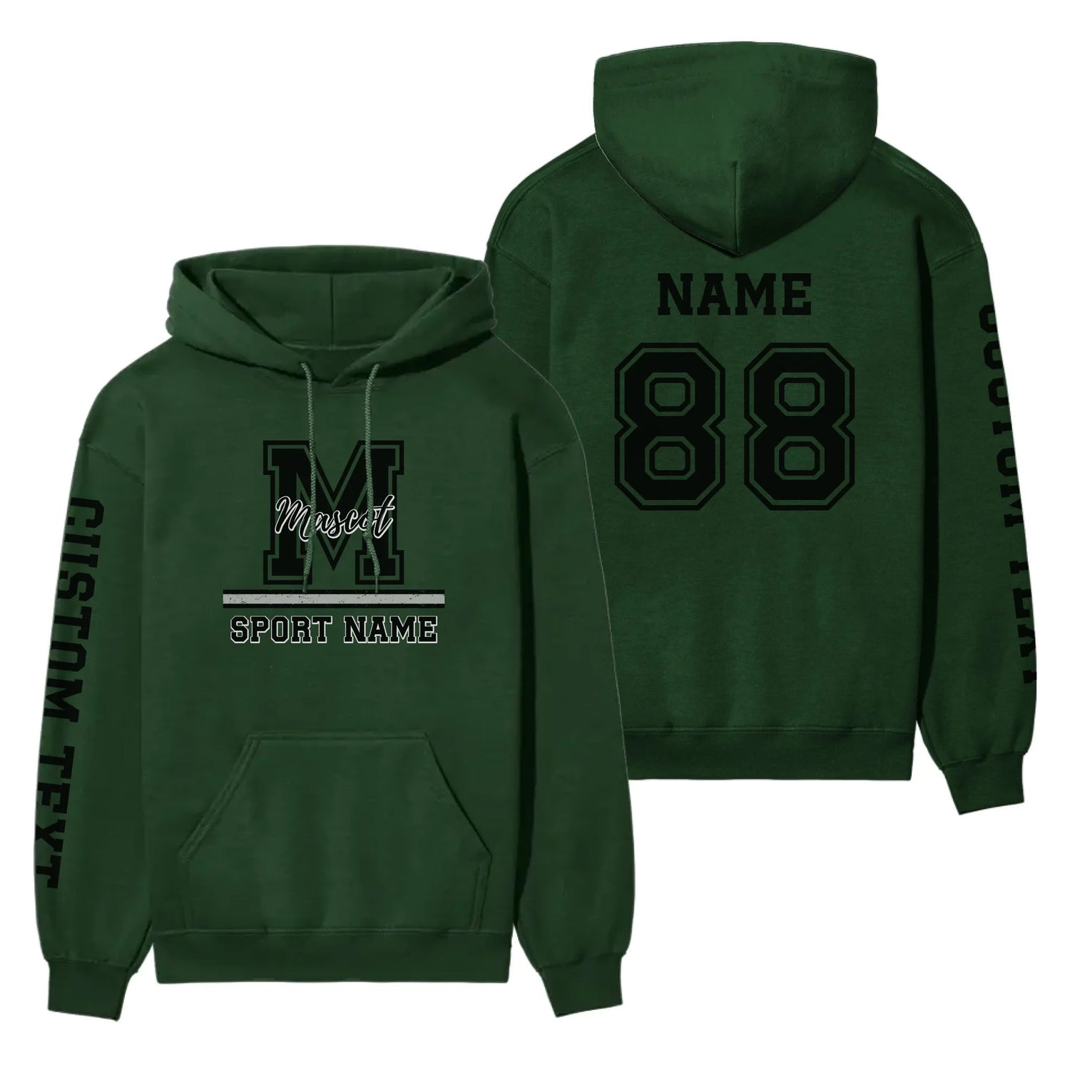 Custom School Mascot on a Hoodie With Large Initial, Mascot & Sport Name on a Hoodie