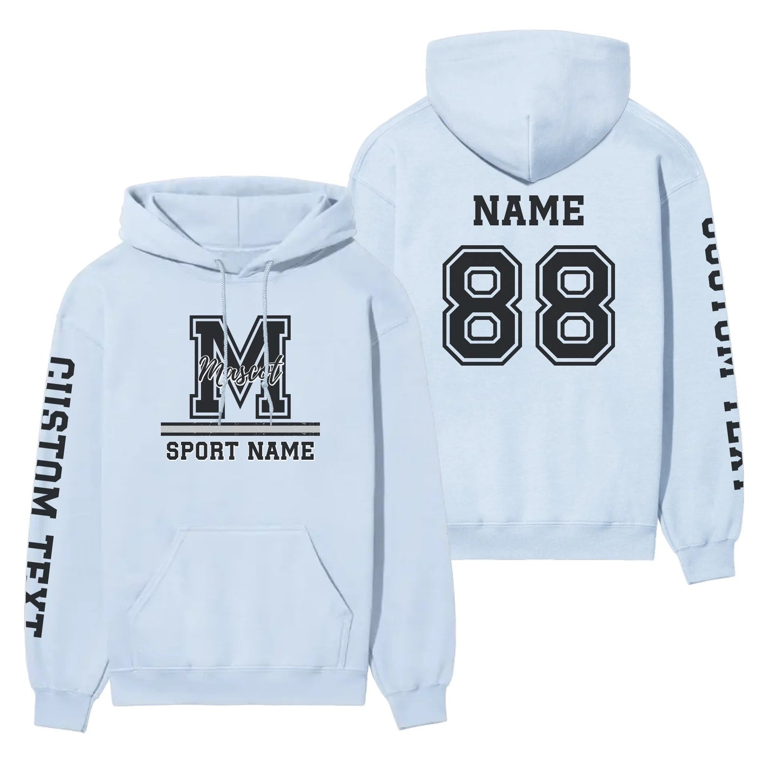 Custom School Mascot on a Hoodie With Large Initial, Mascot & Sport Name on a Hoodie