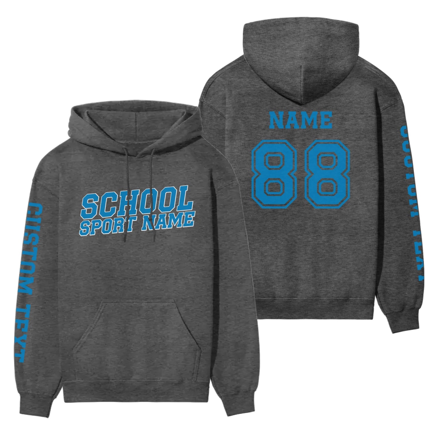 Custom School Spirit on a Hoodie With School and Mascot Name With Slanted Block Varsity Design on a Hoodie