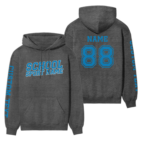 Custom School Spirit on a Hoodie With School and Mascot Name With Slanted Block Varsity Design on a Hoodie