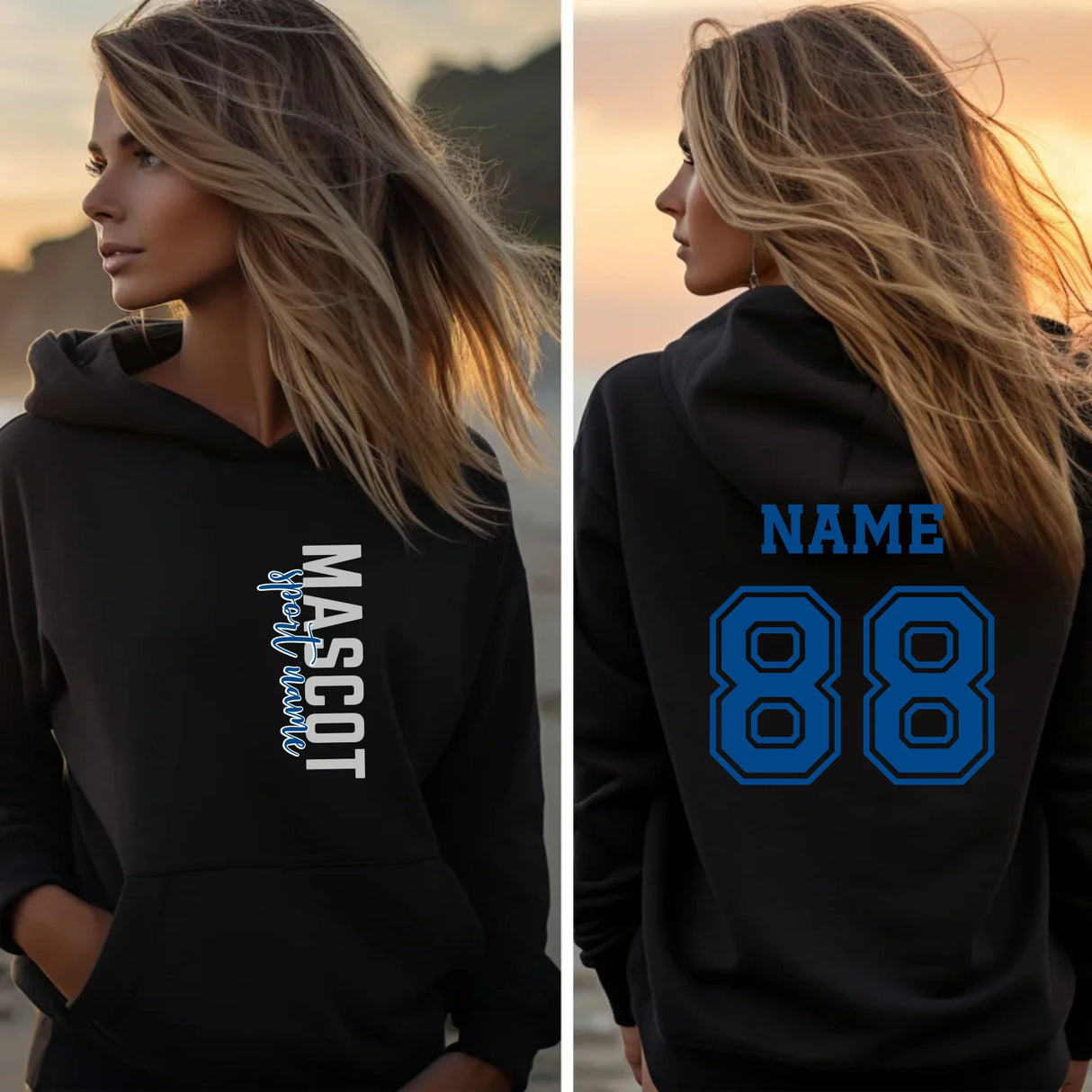 Custom School Spirit on a Hoodie With Mascot & Sport Name With Modern Vertical Design on a Hoodie