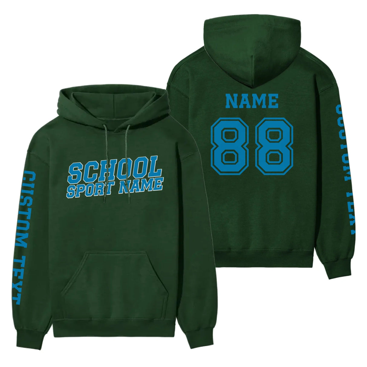 Custom School Spirit on a Hoodie With School and Mascot Name With Slanted Block Varsity Design on a Hoodie