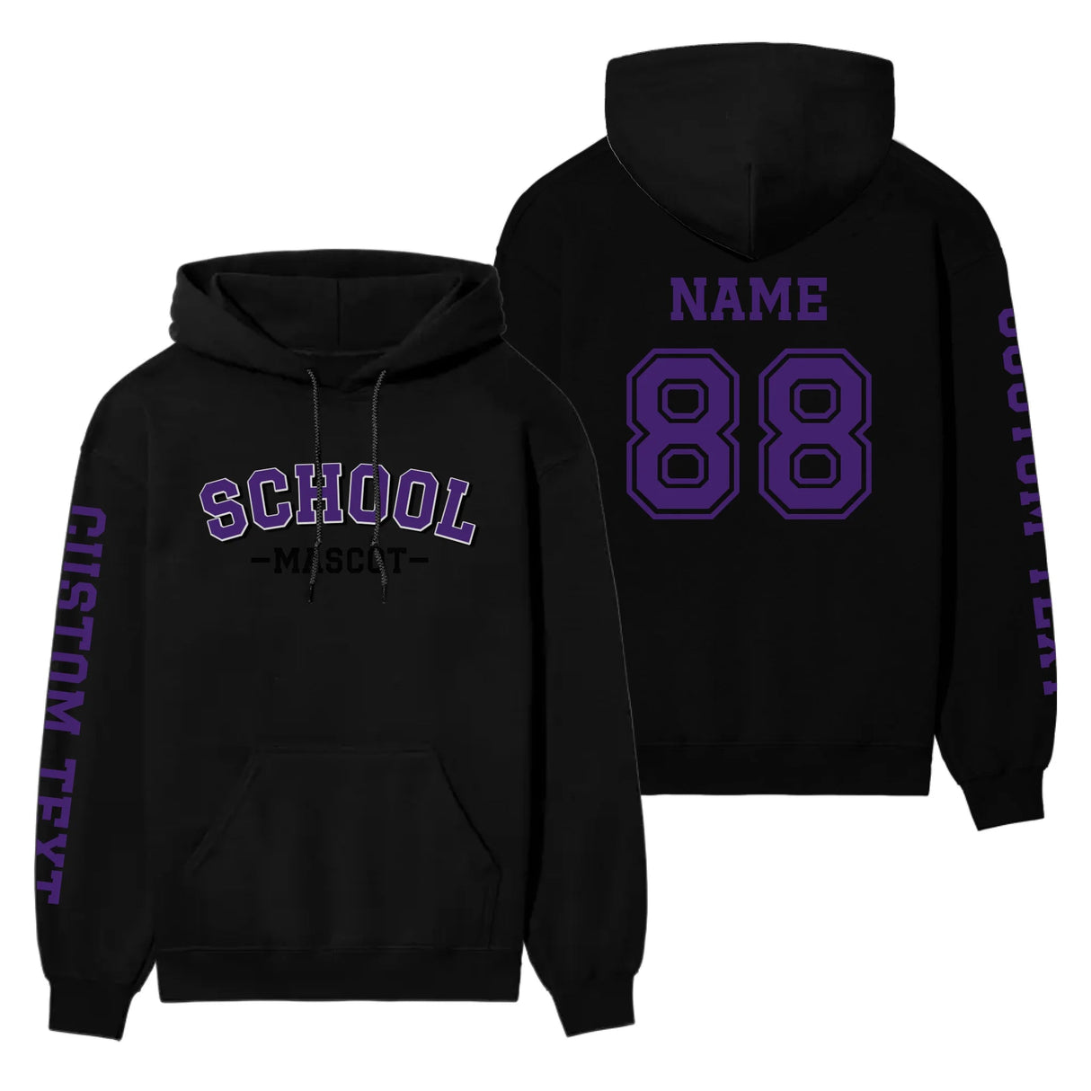 Custom School Spirit on a Hoodie With School and Mascot Name With Classic Arch Design on a Hoodie