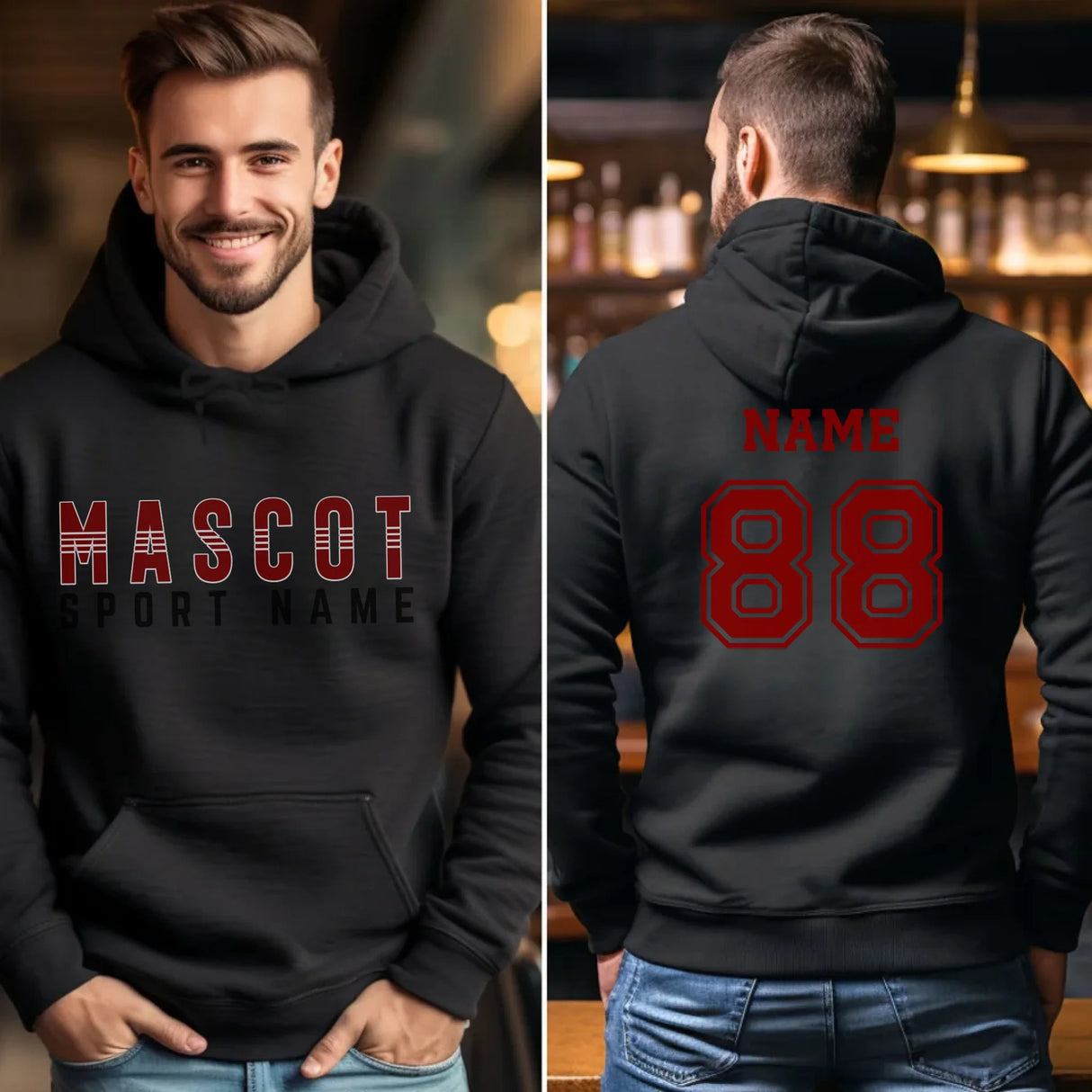 Custom School Spirit on a Hoodie With Mascot and Sport With Striped Text Design on a Hoodie