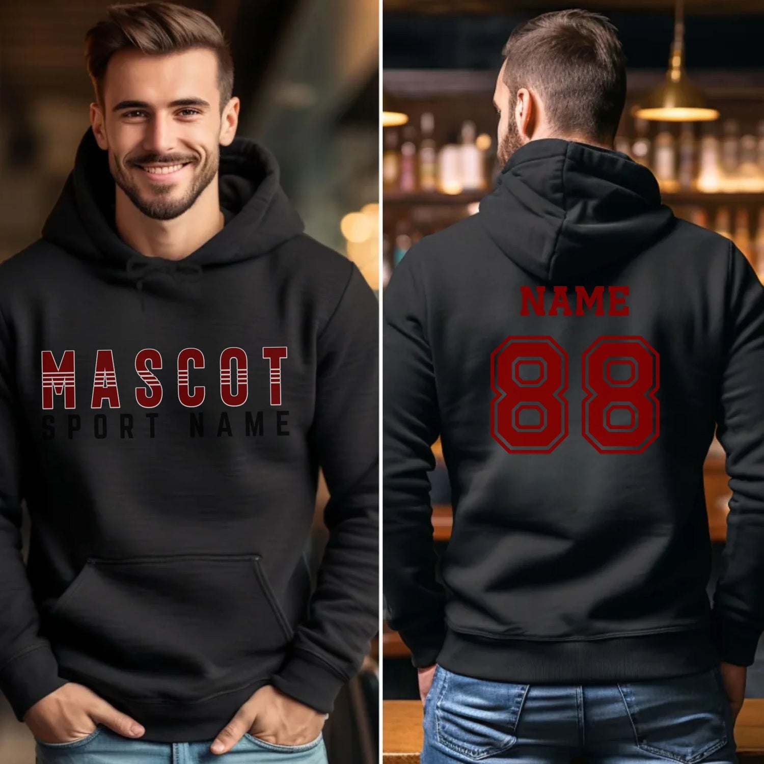 Custom School Spirit on a Hoodie With Mascot and Sport With Striped Text Design on a Hoodie