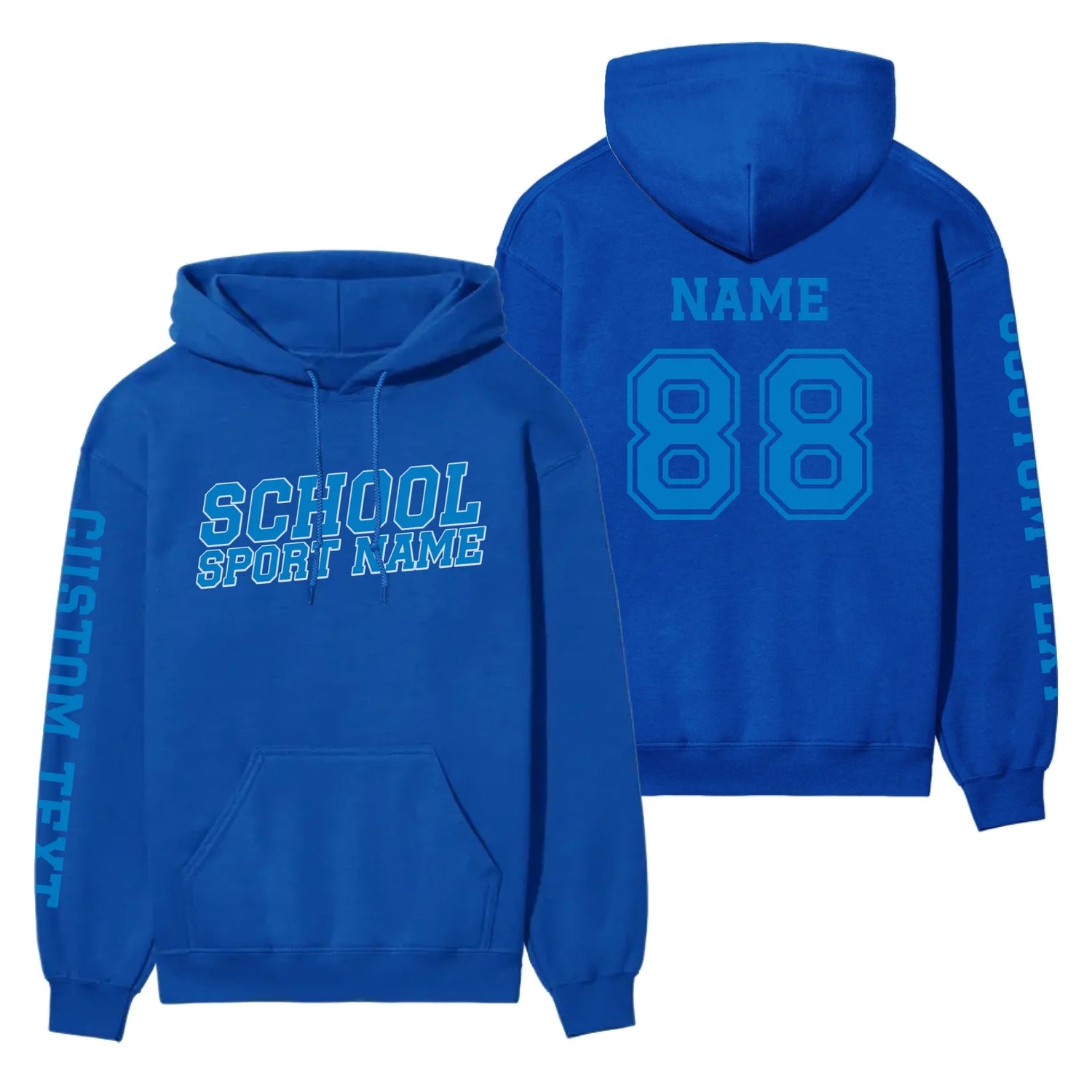 Custom School Spirit on a Hoodie With School and Mascot Name With Slanted Block Varsity Design on a Hoodie