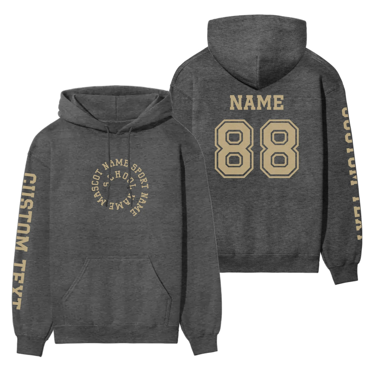 Custom School Spirit on a Hoodie With Spiral Text Design on a Hoodie