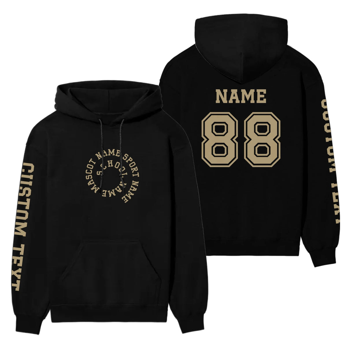 Custom School Spirit on a Hoodie With Spiral Text Design on a Hoodie