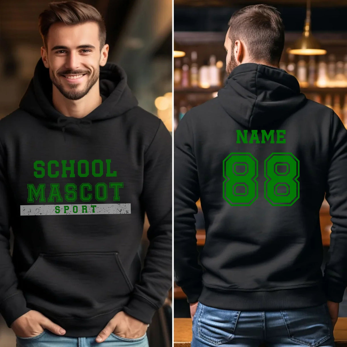 Custom School Spirit on a Hoodie With Mascot & Sport Name With Bold Varsity Design on a Hoodie