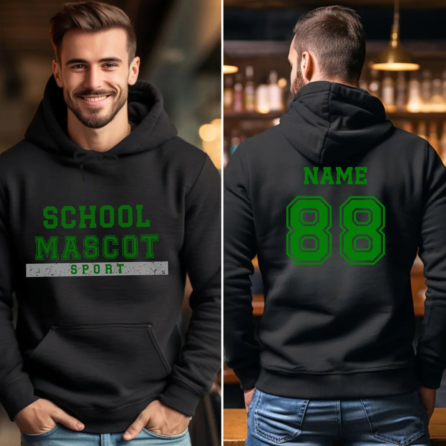 Custom School Spirit on a Hoodie With Mascot & Sport Name With Bold Varsity Design on a Hoodie