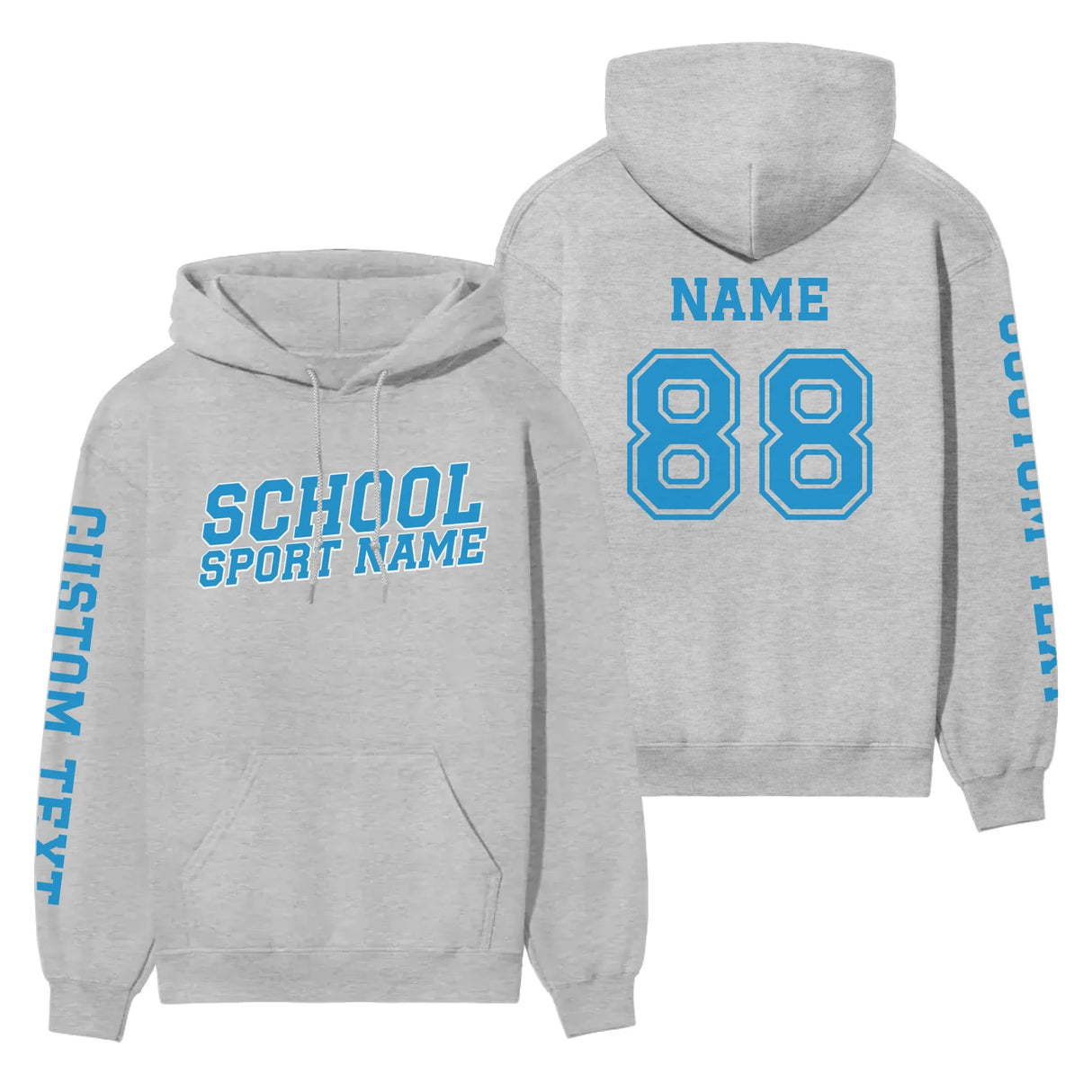 Custom School Spirit on a Hoodie With School and Mascot Name With Slanted Block Varsity Design on a Hoodie