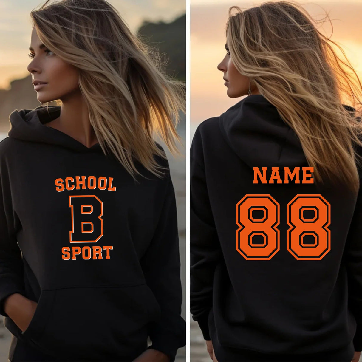 Custom School Spirit on a Hoodie With School, Initial & Sport Name With Collegiate Letter Design on a Hoodie