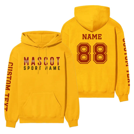 Custom School Spirit on a Hoodie With Mascot and Sport With Striped Text Design on a Hoodie