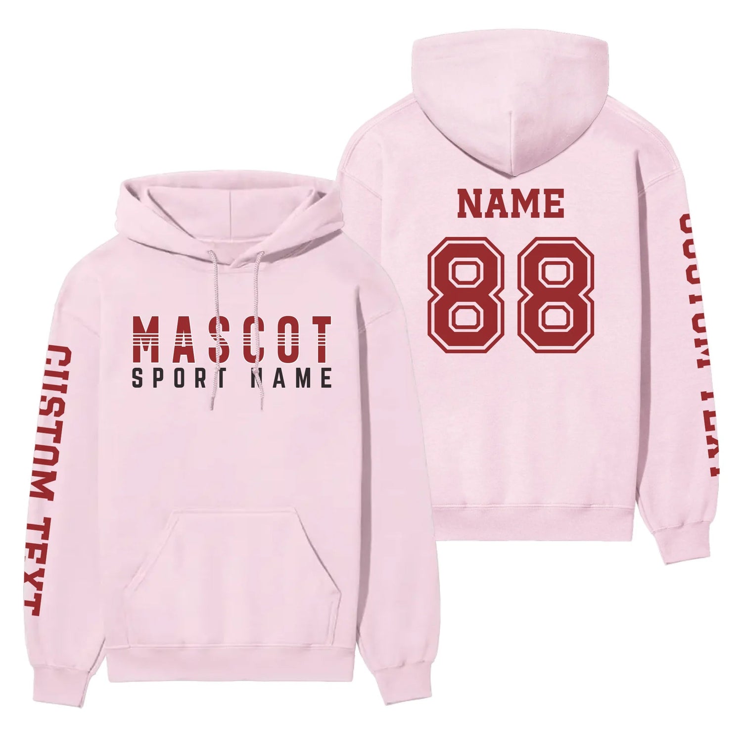 Custom School Spirit on a Hoodie With Mascot and Sport With Striped Text Design on a Hoodie