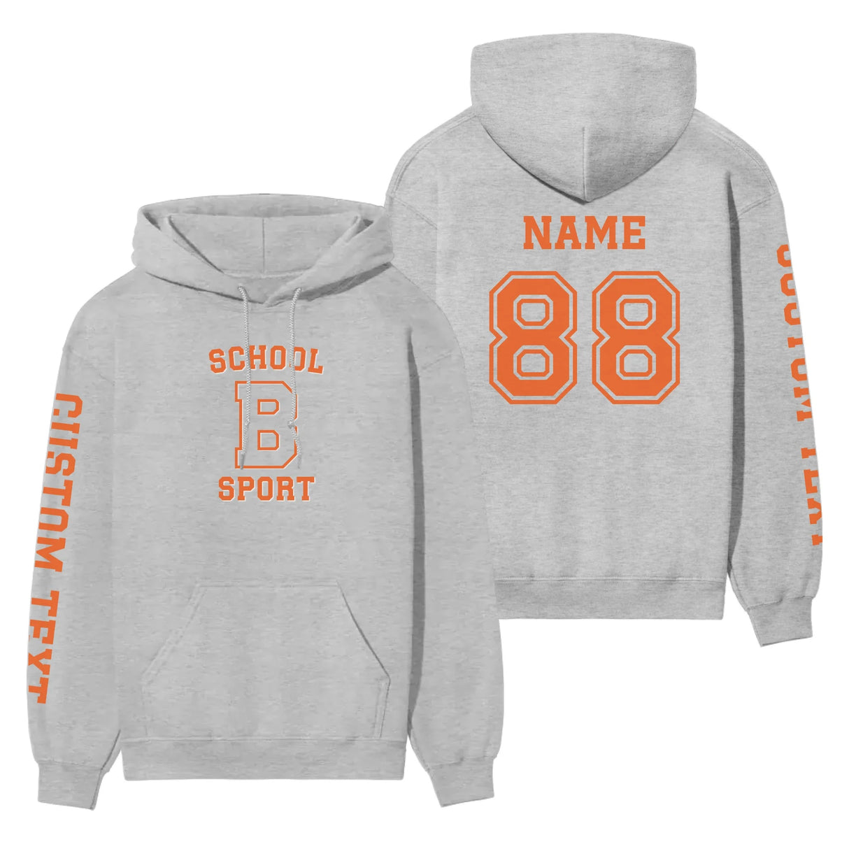 Custom School Spirit on a Hoodie With School, Initial & Sport Name With Collegiate Letter Design on a Hoodie
