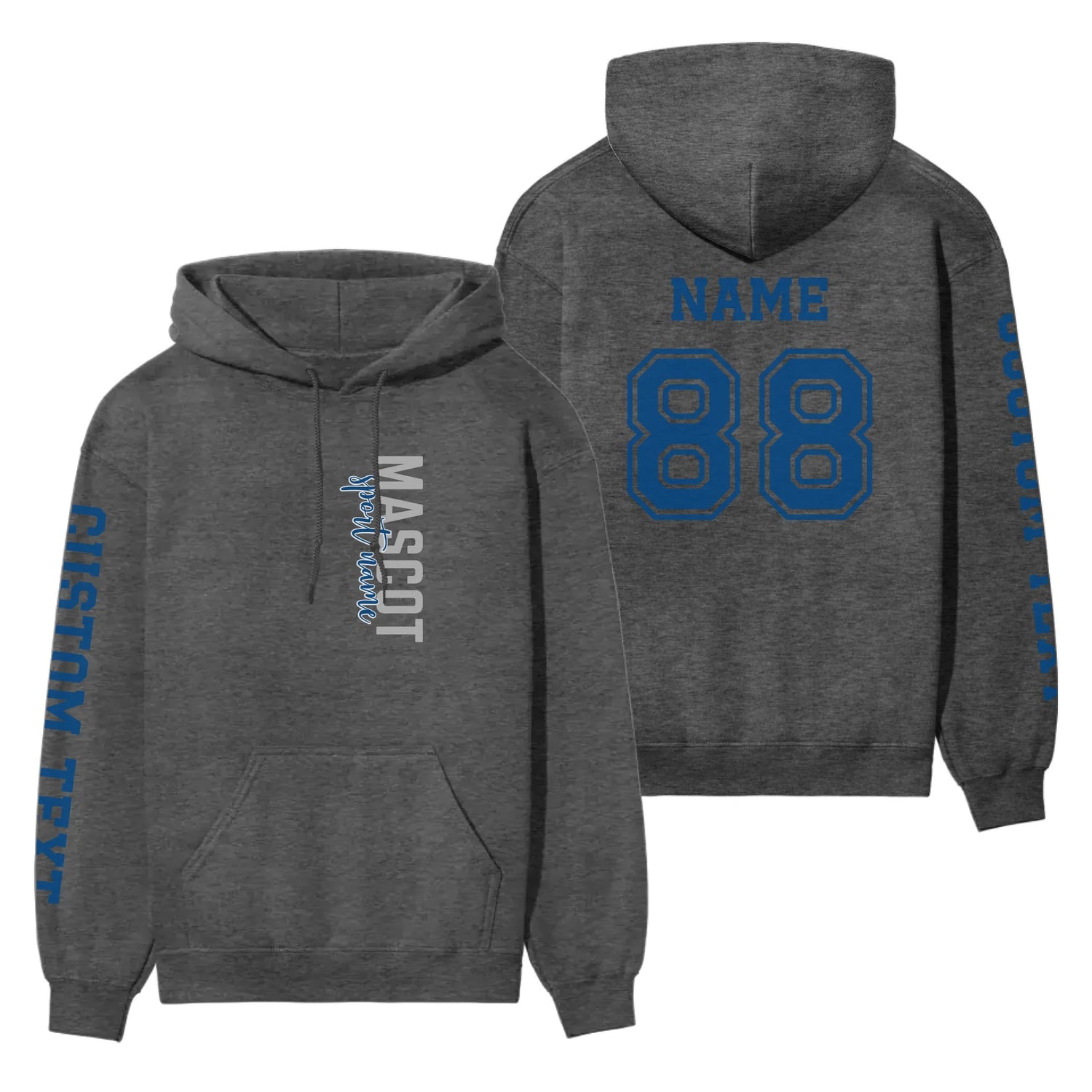 Custom School Spirit on a Hoodie With Mascot & Sport Name With Modern Vertical Design on a Hoodie