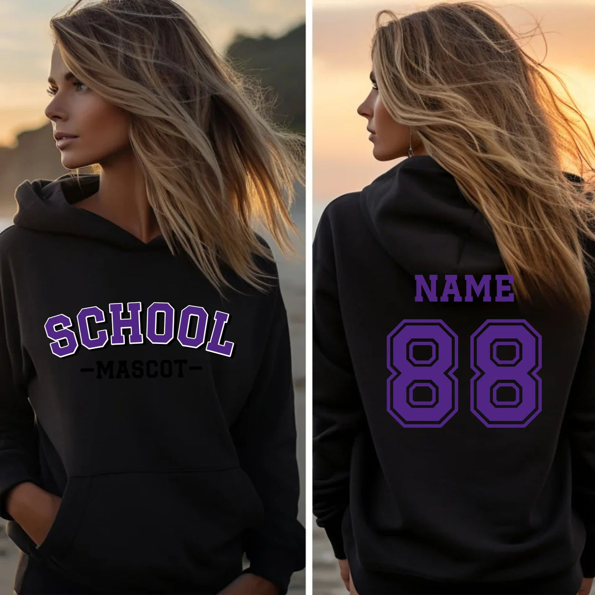 Custom School Spirit on a Hoodie With School and Mascot Name With Classic Arch Design on a Hoodie