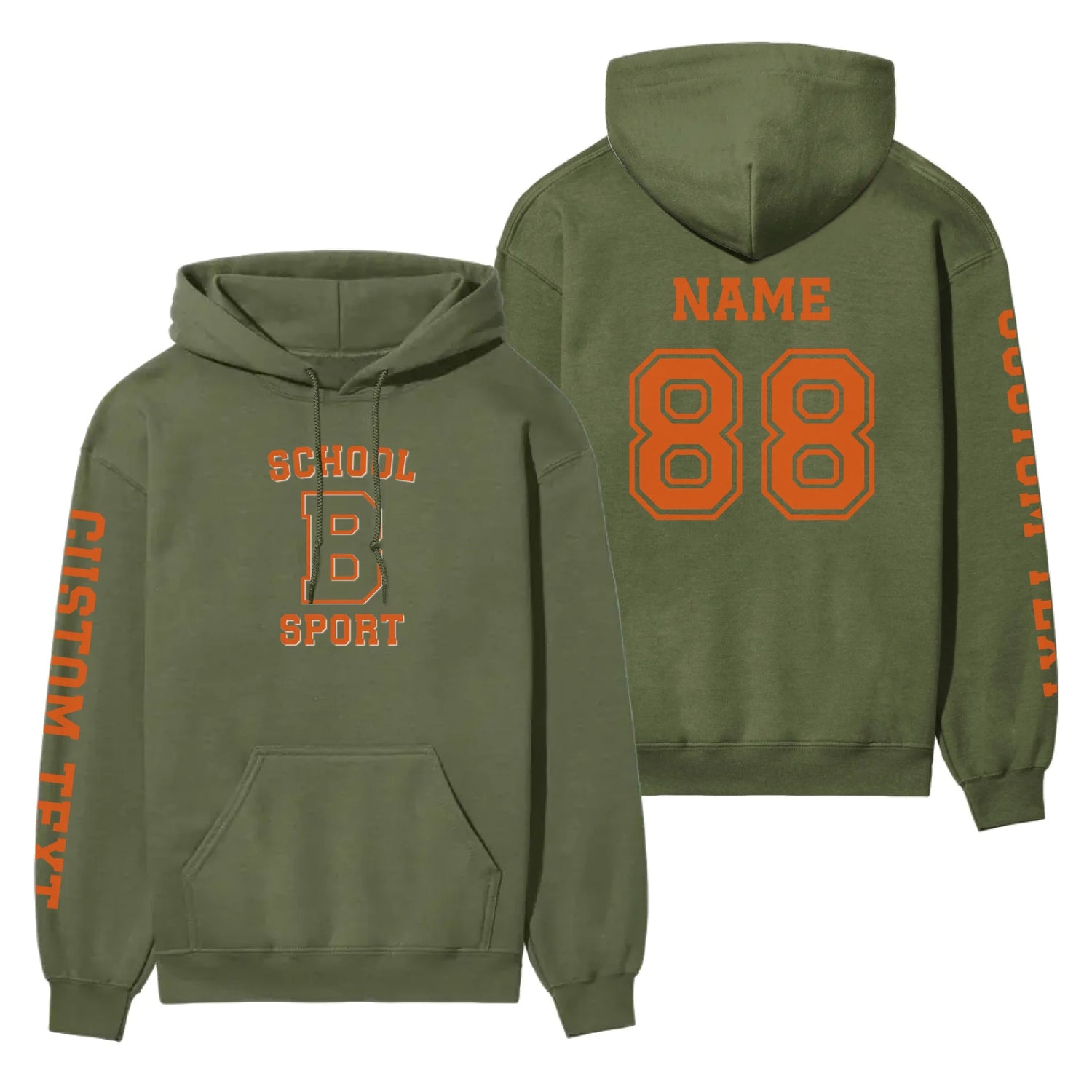 Custom School Spirit on a Hoodie With School, Initial & Sport Name With Collegiate Letter Design on a Hoodie