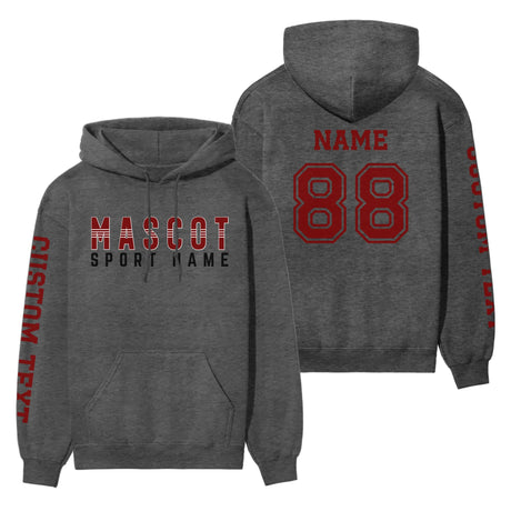 Custom School Spirit on a Hoodie With Mascot and Sport With Striped Text Design on a Hoodie