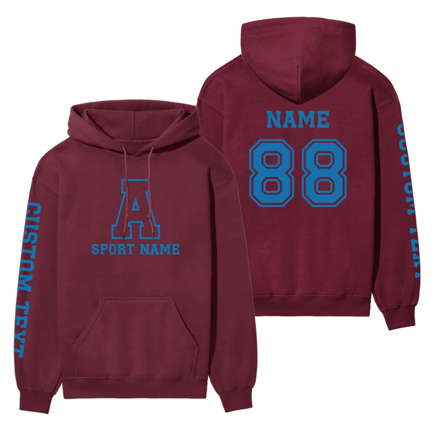 Custom School Spirit on a Hoodie With Initial & Sport With Classic Letter Block Design on a Hoodie
