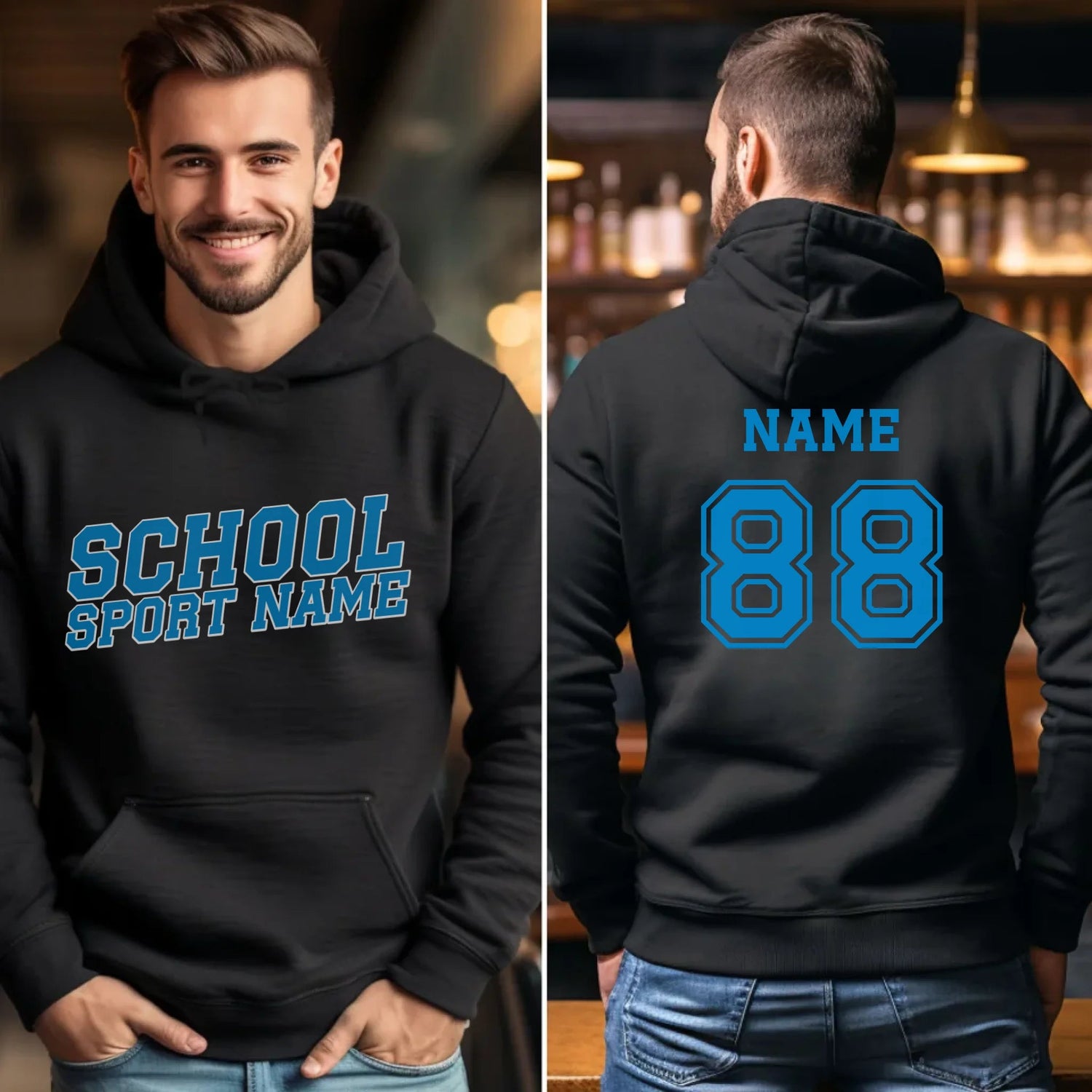 Custom School Spirit on a Hoodie With School and Mascot Name With Slanted Block Varsity Design on a Hoodie