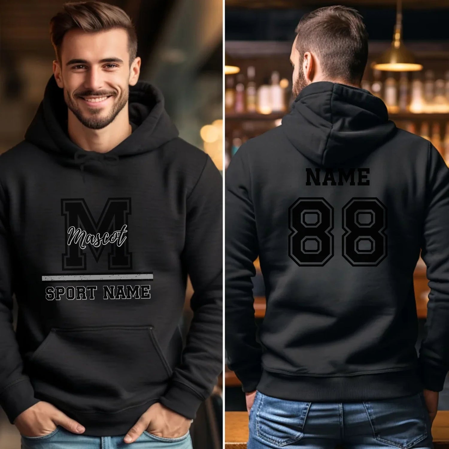 Custom School Mascot on a Hoodie With Large Initial, Mascot & Sport Name on a Hoodie