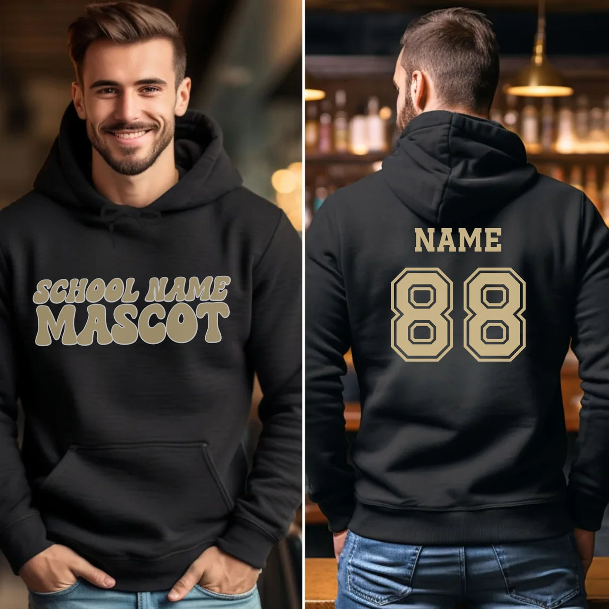 Custom School Spirit on a Hoodie With School and Mascot Name With Retro Design on a Hoodie