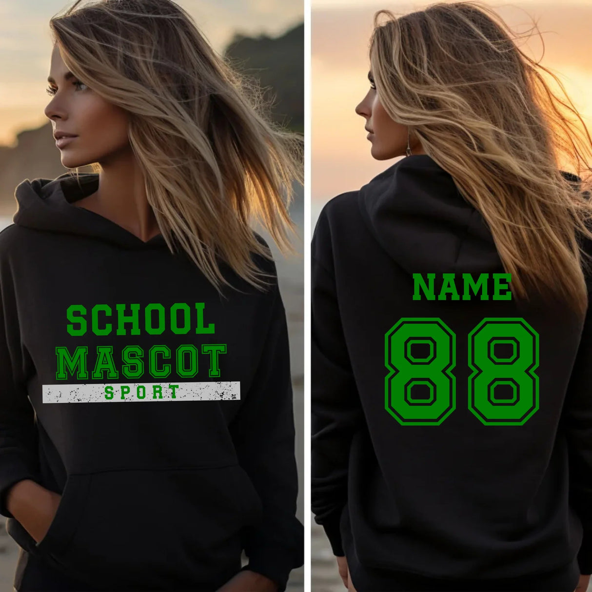 Custom School Spirit on a Hoodie With Mascot & Sport Name With Bold Varsity Design on a Hoodie