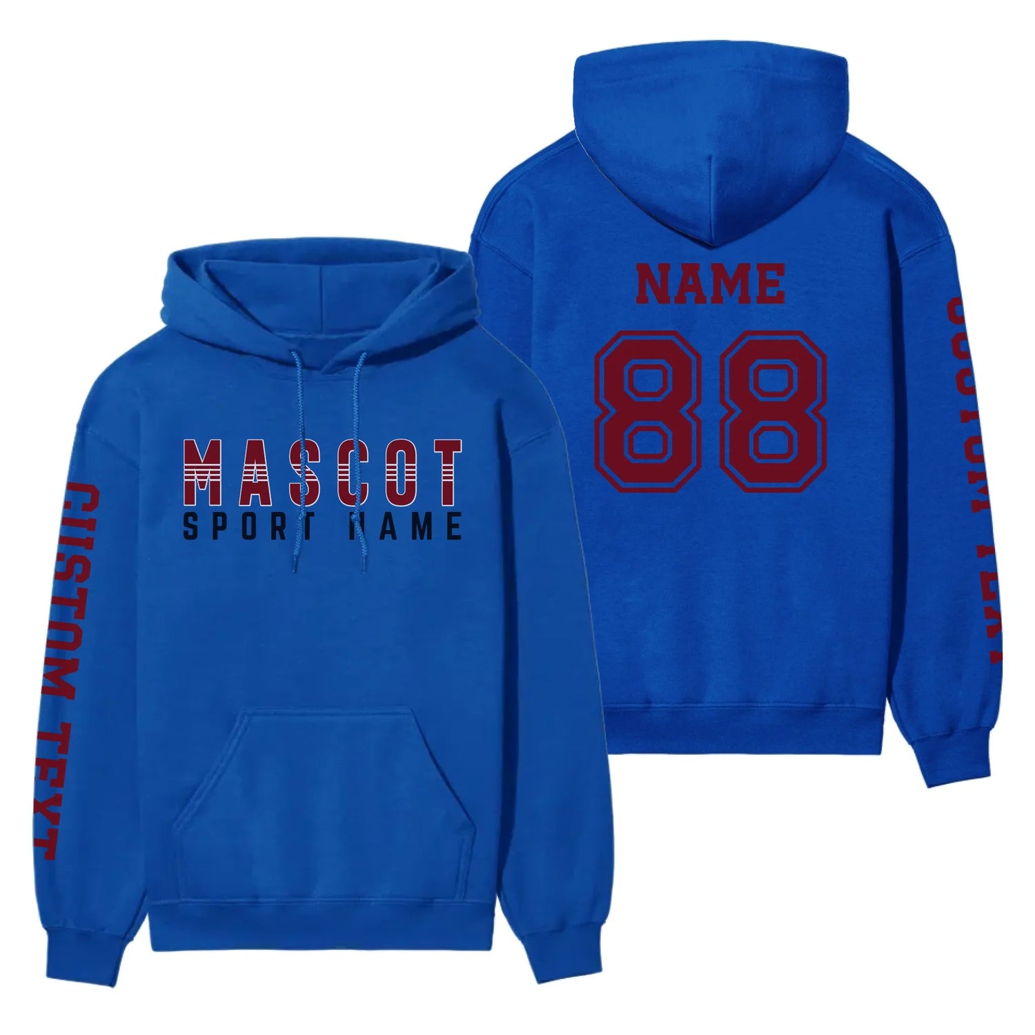 Custom School Spirit on a Hoodie With Mascot and Sport With Striped Text Design on a Hoodie