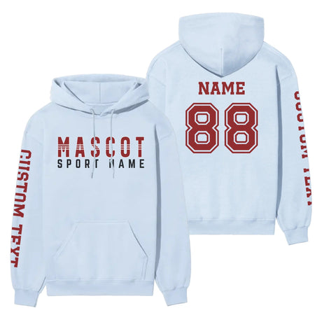 Custom School Spirit on a Hoodie With Mascot and Sport With Striped Text Design on a Hoodie