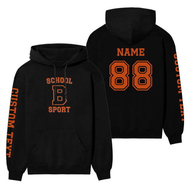 Custom School Spirit on a Hoodie With School, Initial & Sport Name With Collegiate Letter Design on a Hoodie