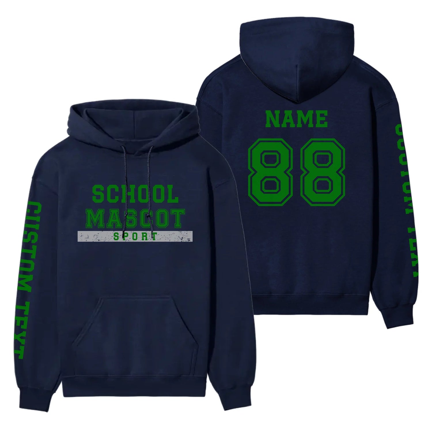 Custom School Spirit on a Hoodie With Mascot & Sport Name With Bold Varsity Design on a Hoodie
