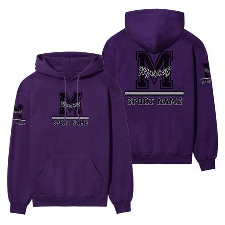 Custom School Mascot on a Hoodie With Large Initial, Mascot & Sport Name on a Hoodie