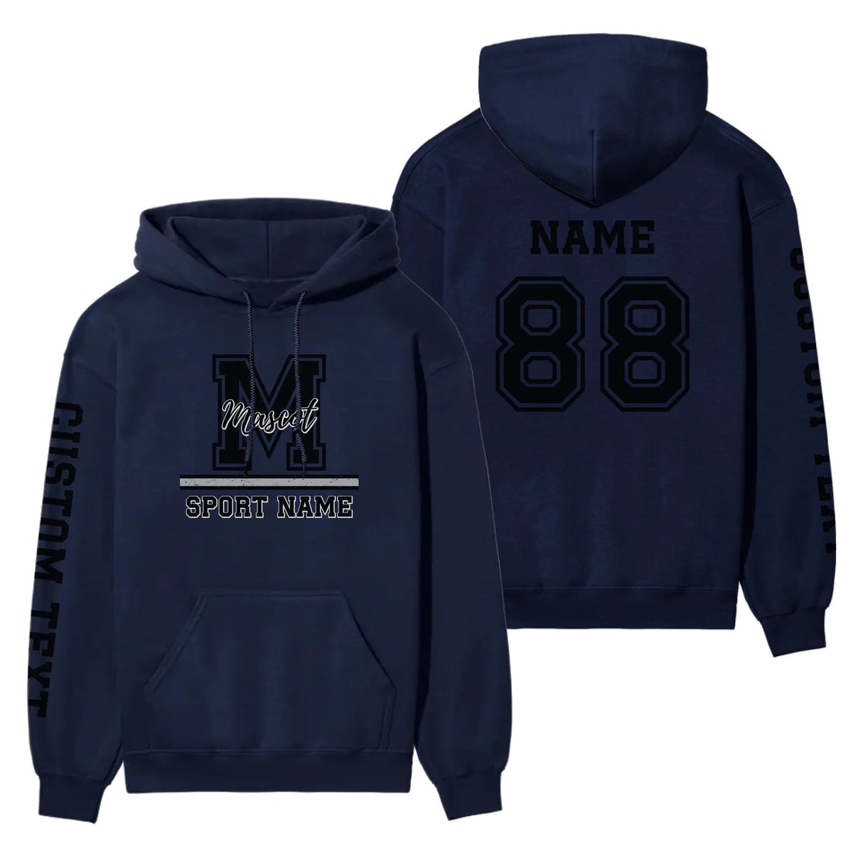 Custom School Mascot on a Hoodie With Large Initial, Mascot & Sport Name on a Hoodie