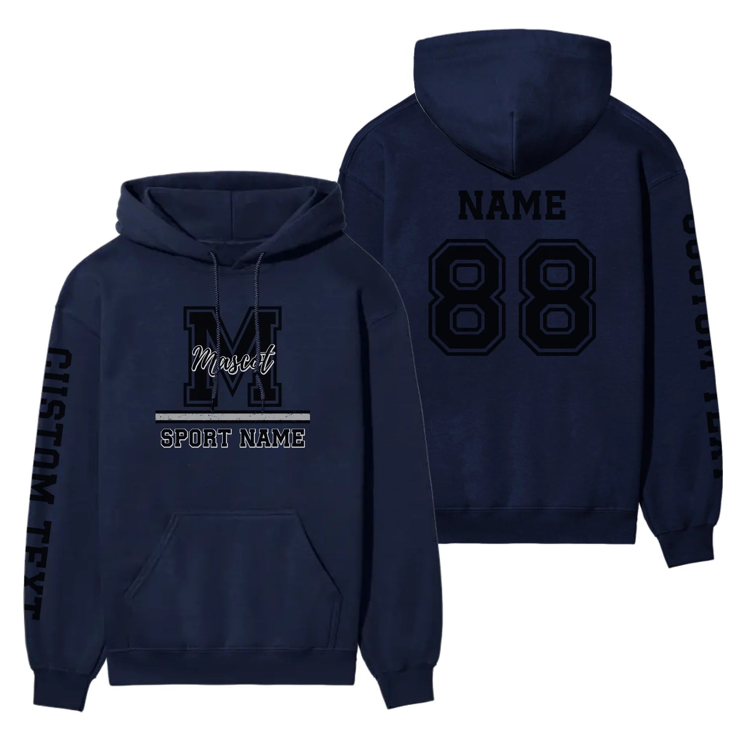 Custom School Mascot on a Hoodie With Large Initial, Mascot & Sport Name on a Hoodie